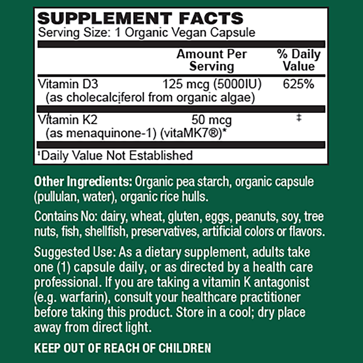 Organic Vegan Vitamin D3 + K2