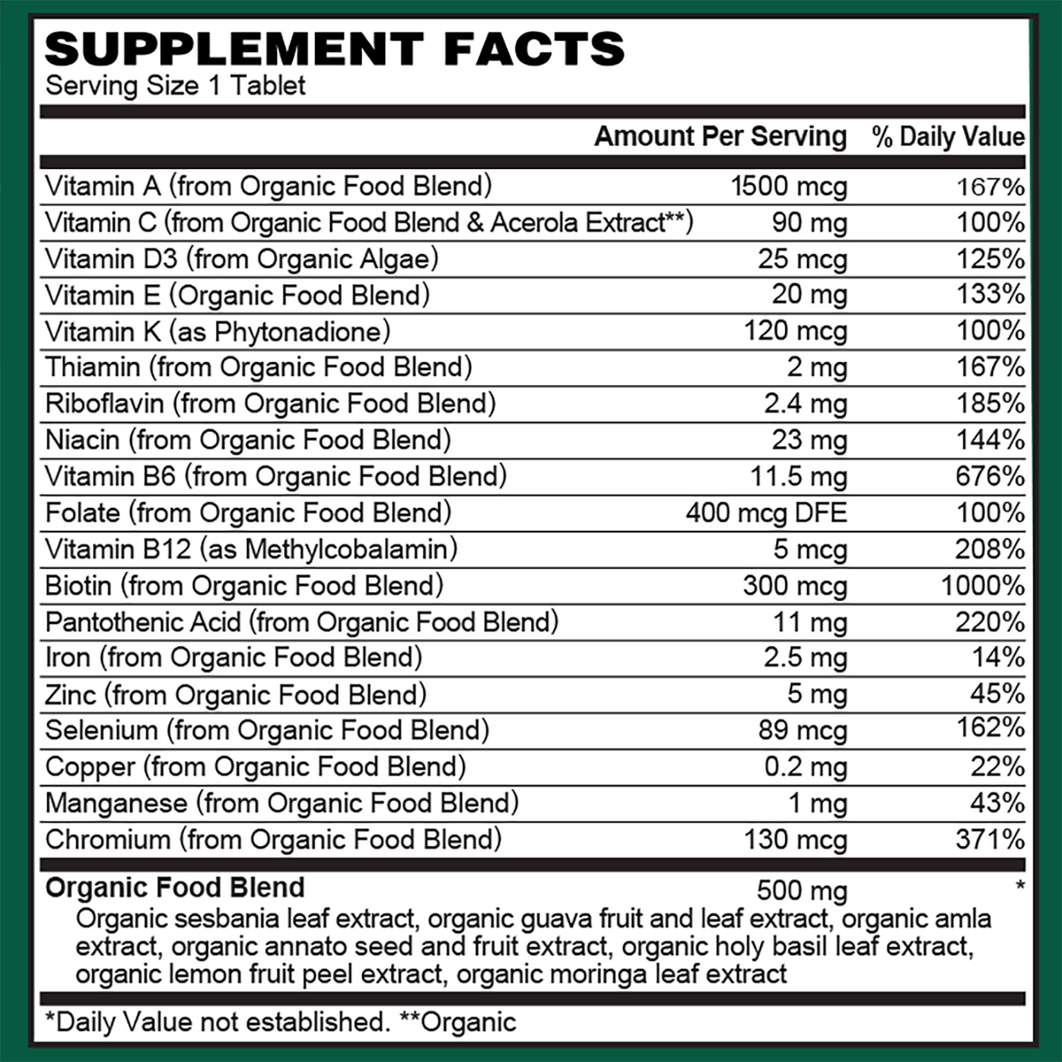 Organic Multivitamin for Women – Whole Food Blend