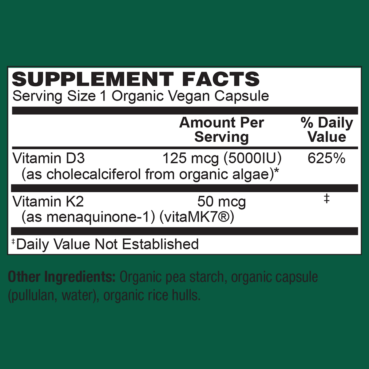 Organic Vegan Vitamin D3 + K2
